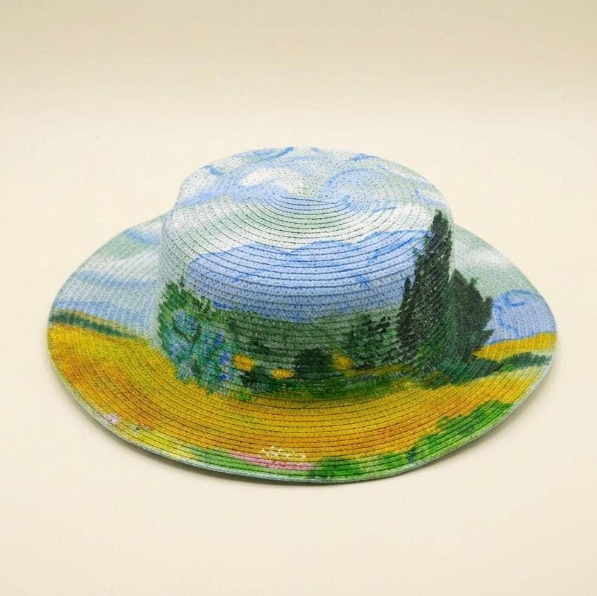 Van Gogh Wheat Field Cypresses - Hand Painted Straw Sun Hat