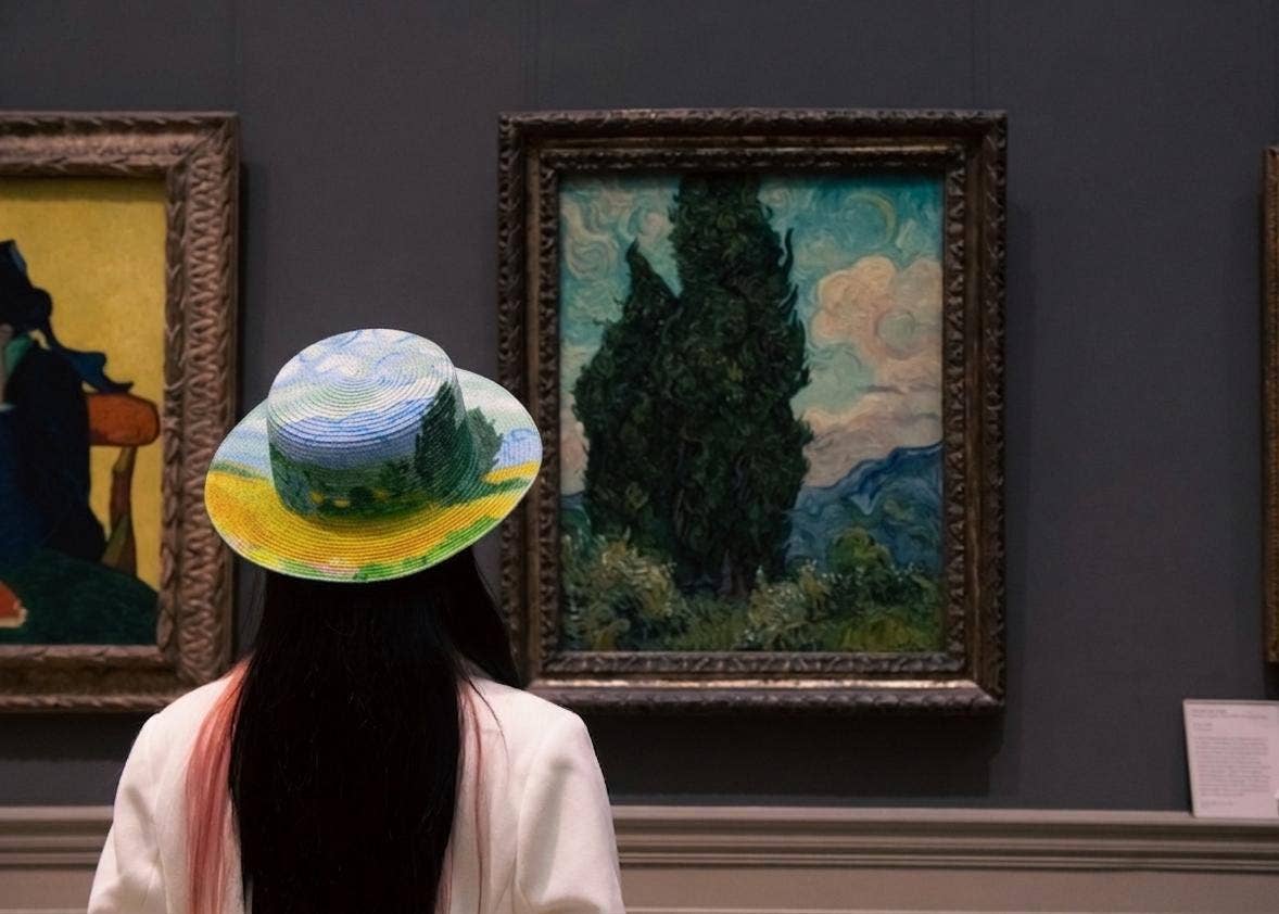 Van Gogh Wheat Field Cypresses - Hand Painted Straw Sun Hat