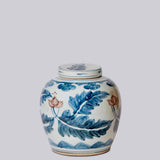 Floral Red, Blue, and White Porcelain Jar