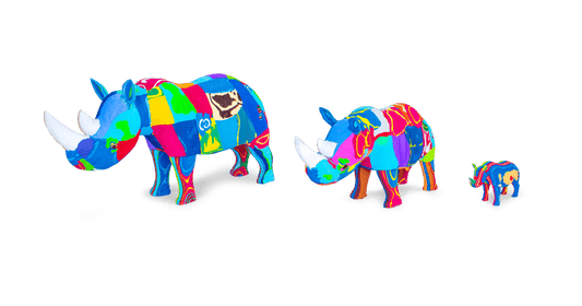 Recycled Flip-Flop Rhino Sculpture - Hand Carved in Kenya