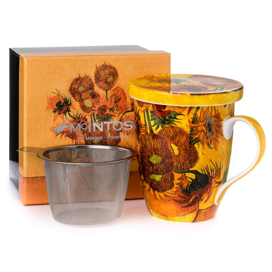 Van Gogh Sunflowers Tea Mug w/ Infuser & Lid