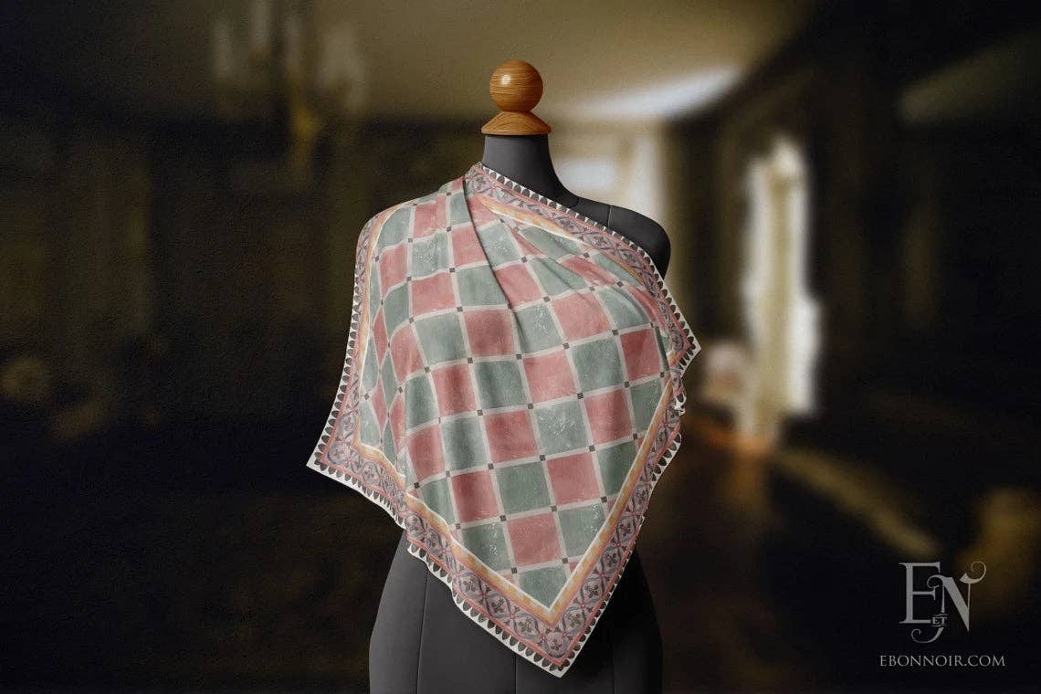 Palazzo Della Leonessa Frescoed Harlequin, Luxurious Square Scarf/Wrap/Boho Shawl, Made to Order, Handmade and Cruelty-Free