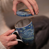 Van Gogh 'Starry Night' Tea Mug w/ Infuser & Lid