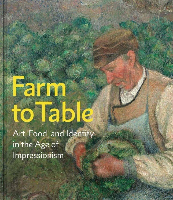 Book cover of 'Farm to Table' with a man working in a garden, featuring Impressionist style.