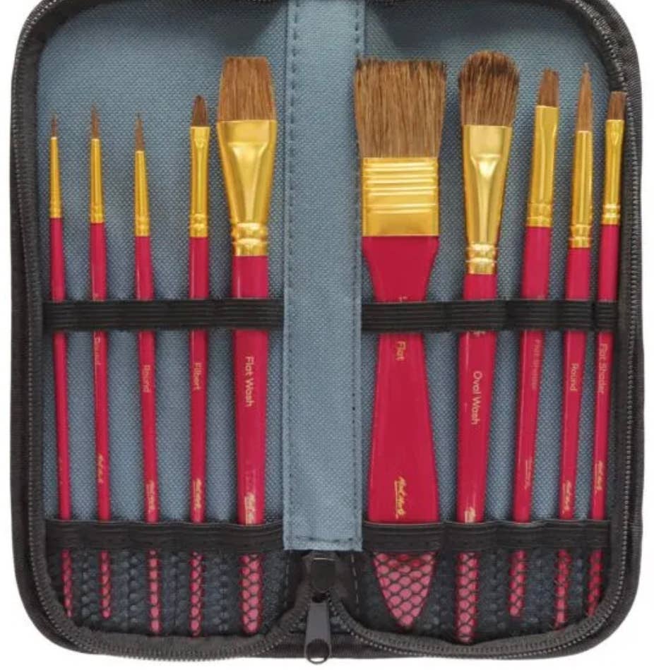 Mixed Bristle Brush Set Wallet 11pce - Watercolor