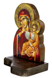 Handmade Orthodox shrine of Our Lady, Byzantine | Hanging Wood Plaque