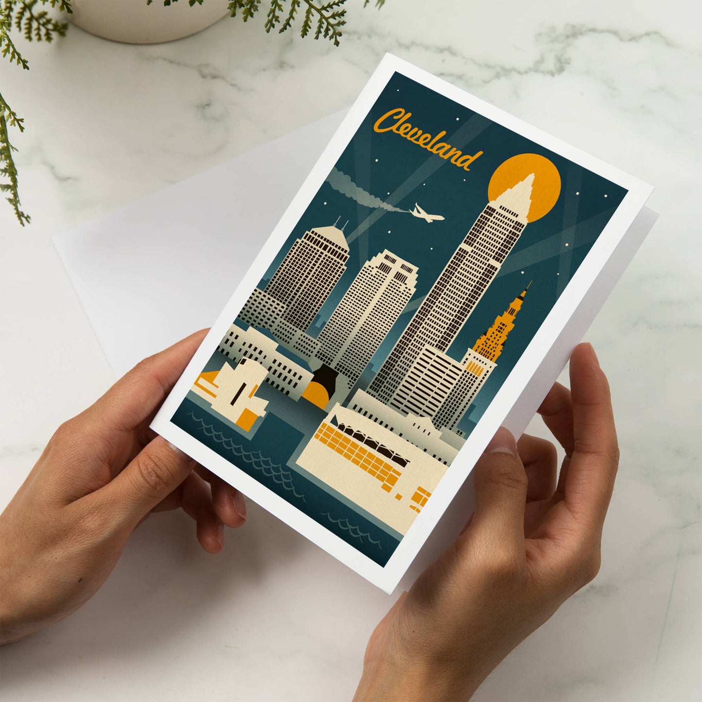 GREETING CARD Cleveland, Ohio, Retro Skyline