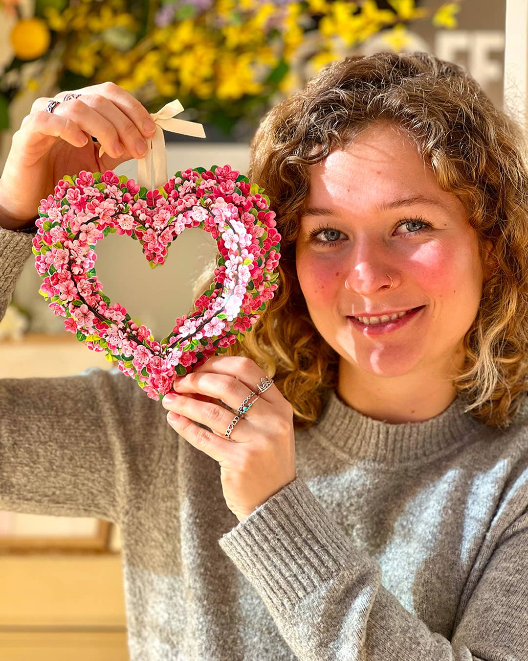 Mini Cherry Blossom Wreath Pop-Up Greeting Card