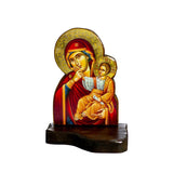 Handmade Orthodox shrine of Our Lady, Byzantine | Hanging Wood Plaque