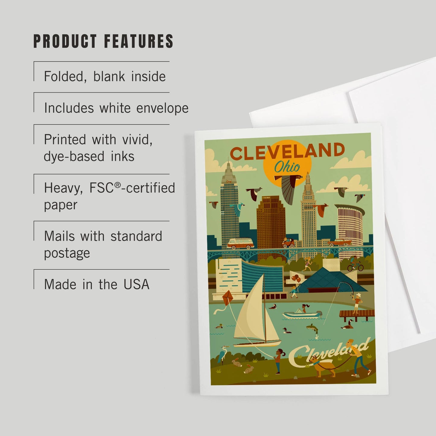 GREETING CARD Cleveland, Ohio, Geometric, Downtown