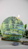Flat Hand-Crafted 6" Circle Candle - Claude Monet Footbridge