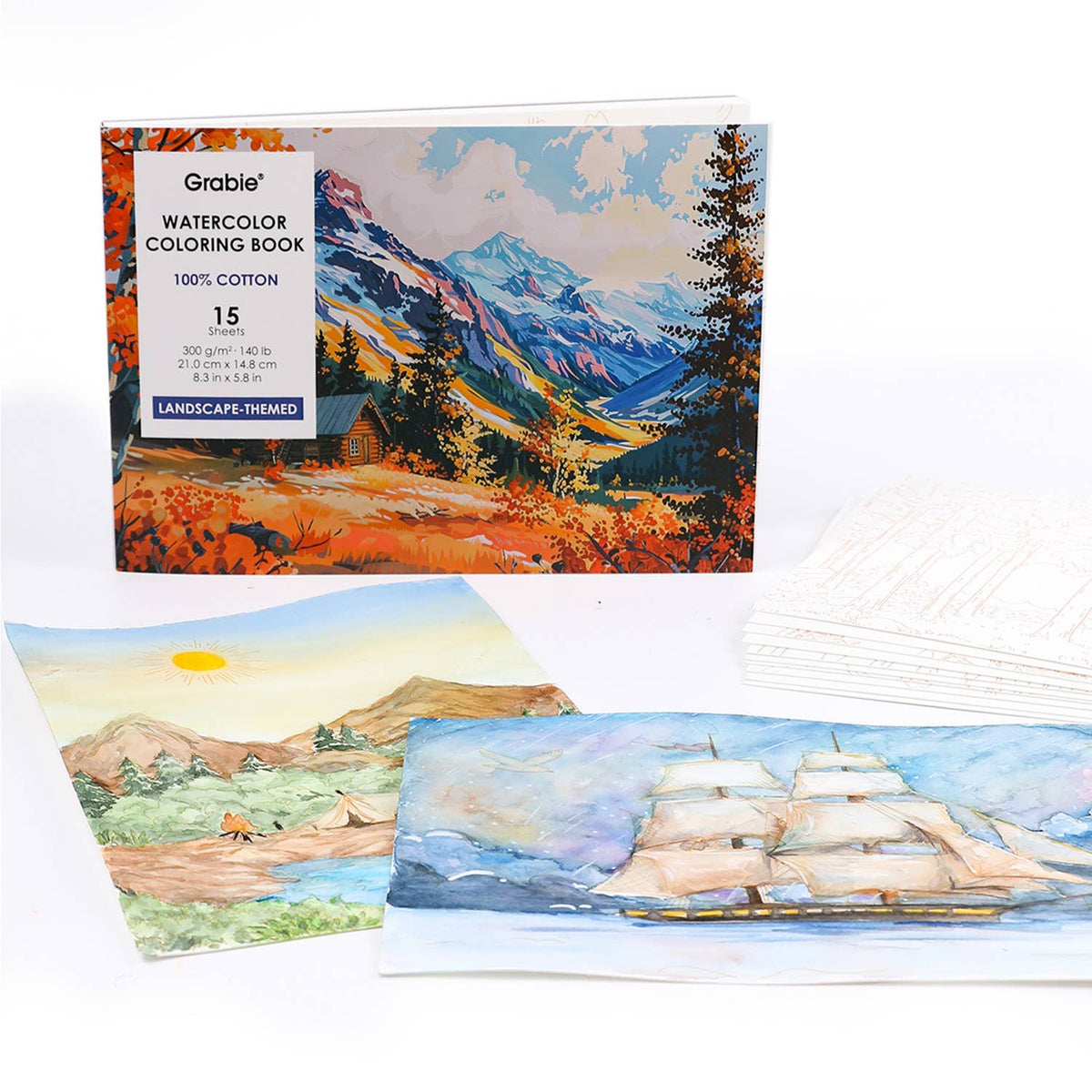 15 Sheets 140LB Landscape-Themed Watercolor Coloring Book