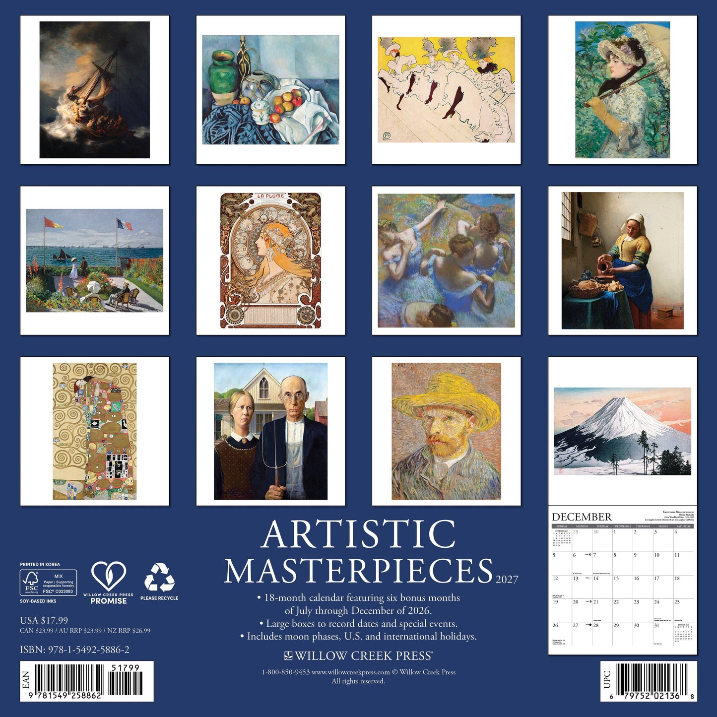Artistic Masterpieces 2027 12" x 12" Wall Calendar