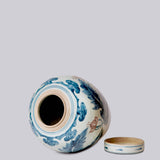 Floral Red, Blue, and White Porcelain Jar