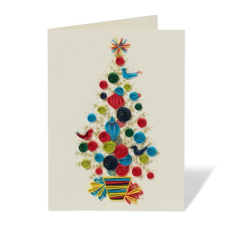 Golden Christmas Tree Quilled Holiday Card