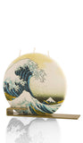 Flat Hand-Crafted 6" Circle Candle - The Great Wave