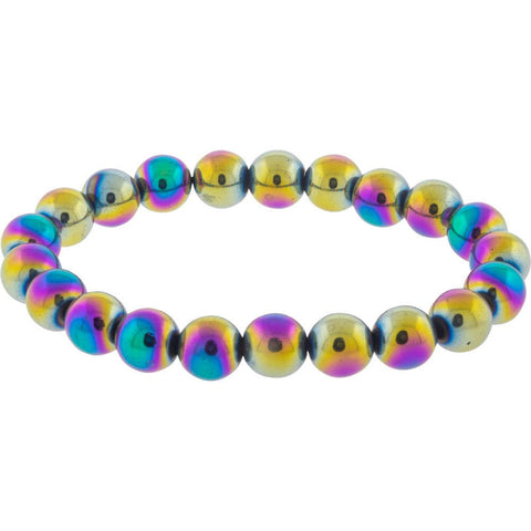 Elastic Bracelet 8mm Round Beads - Rainbow Hematite (Each)