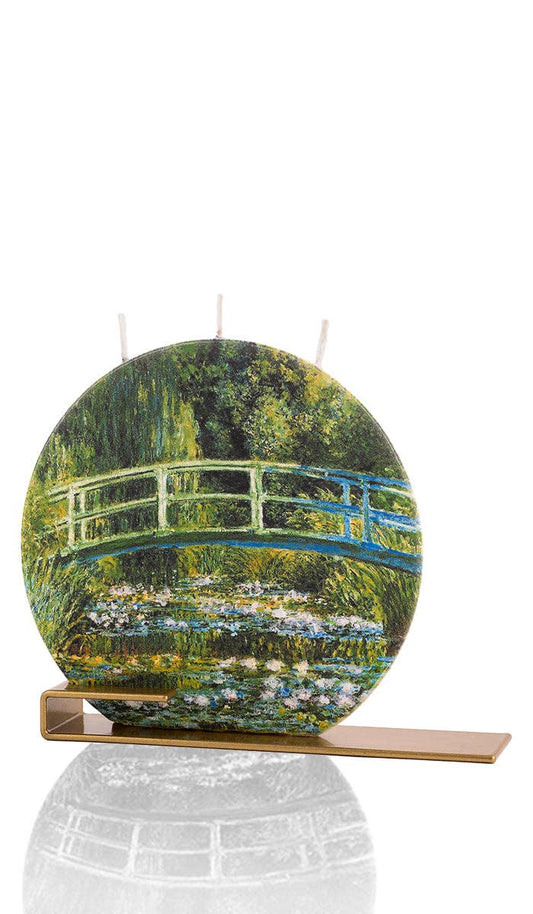 Flat Hand-Crafted 6" Circle Candle - Claude Monet Footbridge