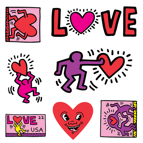 Love by Keith Haring - Sheet of 7 Kiss-Cut Stickers