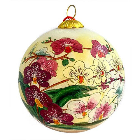 Hand Painted Glass Ball, Orchids. #CO219