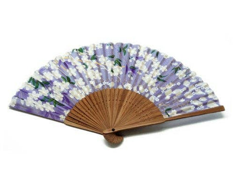 Silk Fan, Lilac With White Flowers and Green Leaves